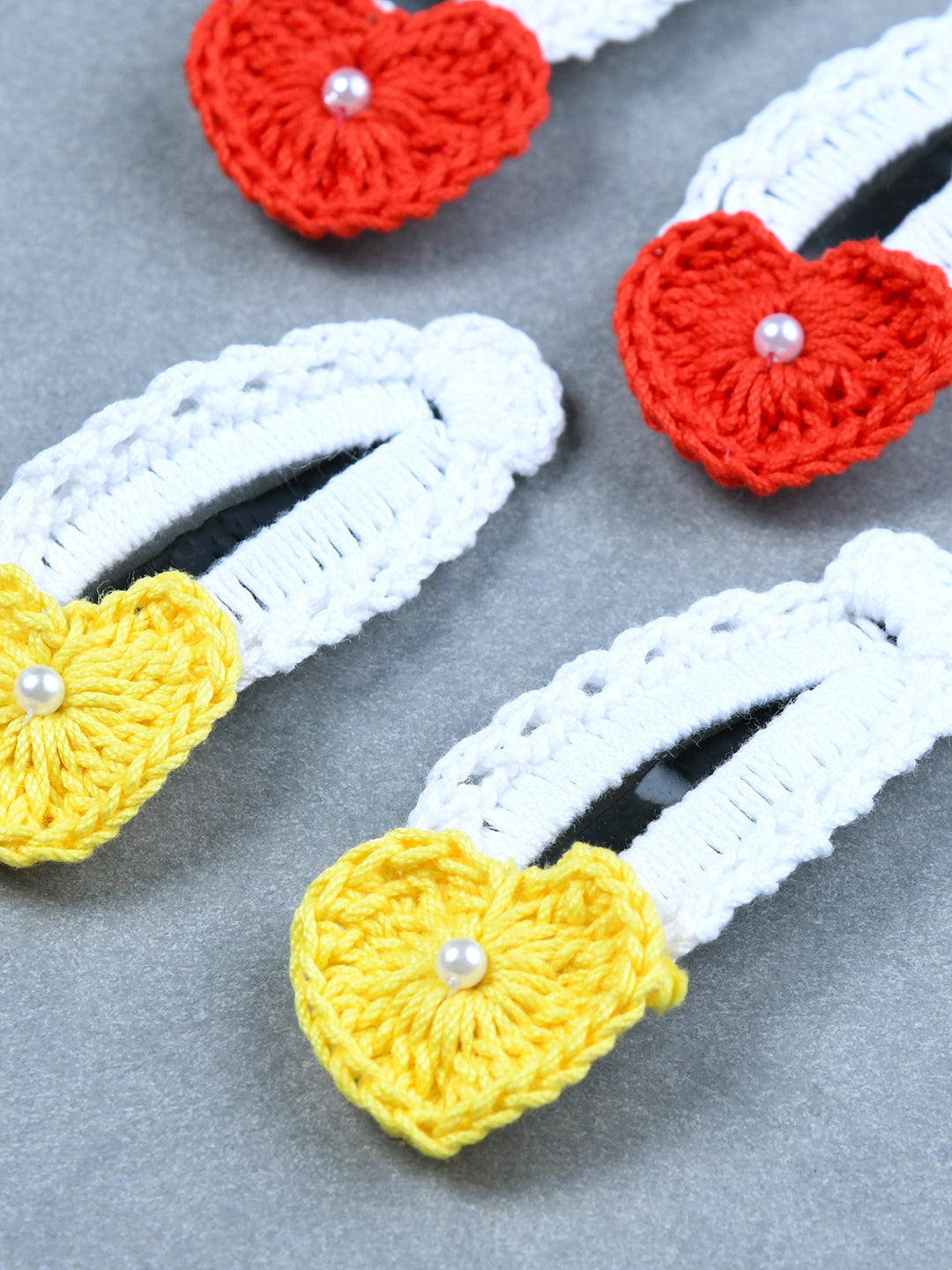Pack Of 4 Trendy Hearts Crochet Hair Clips - Yellow & Red