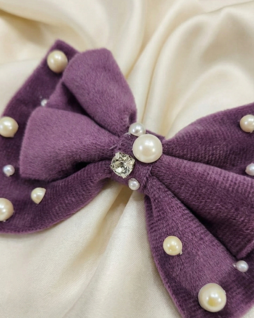 Purple Velvet Luxe Solid Embellished Hair Bow Clip
