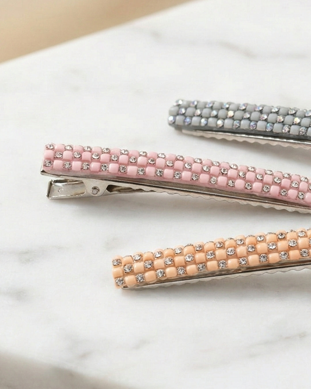 Multicolor Set of 3 Crystal Embellished Hairclips