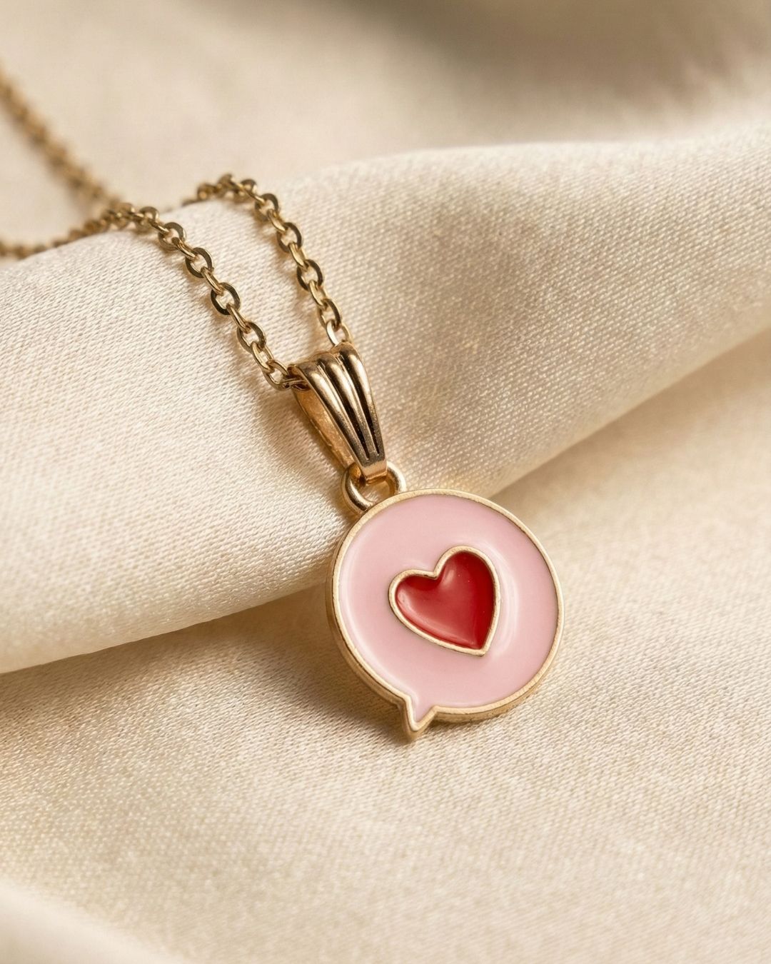 Cute Pink & Red Heart Pendant Necklace Jewelry Set with Chain for Girls