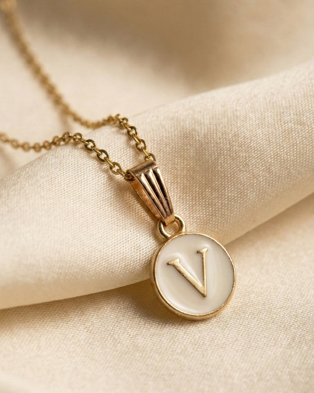 Initial Letter V Pendant With Chain