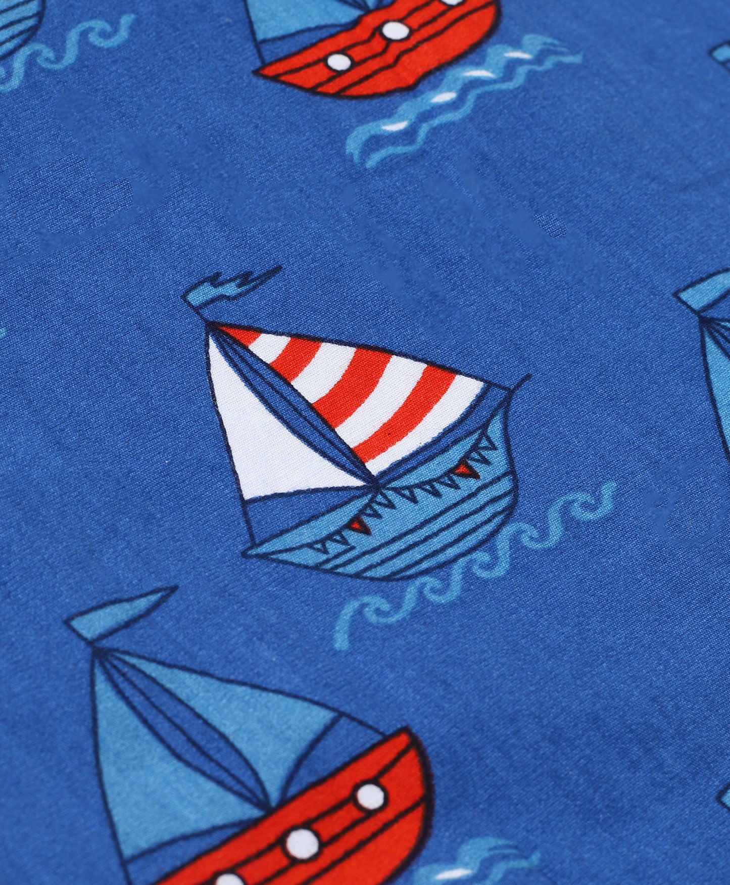 Blue Ship Printed Cotton Night Suit for Boys