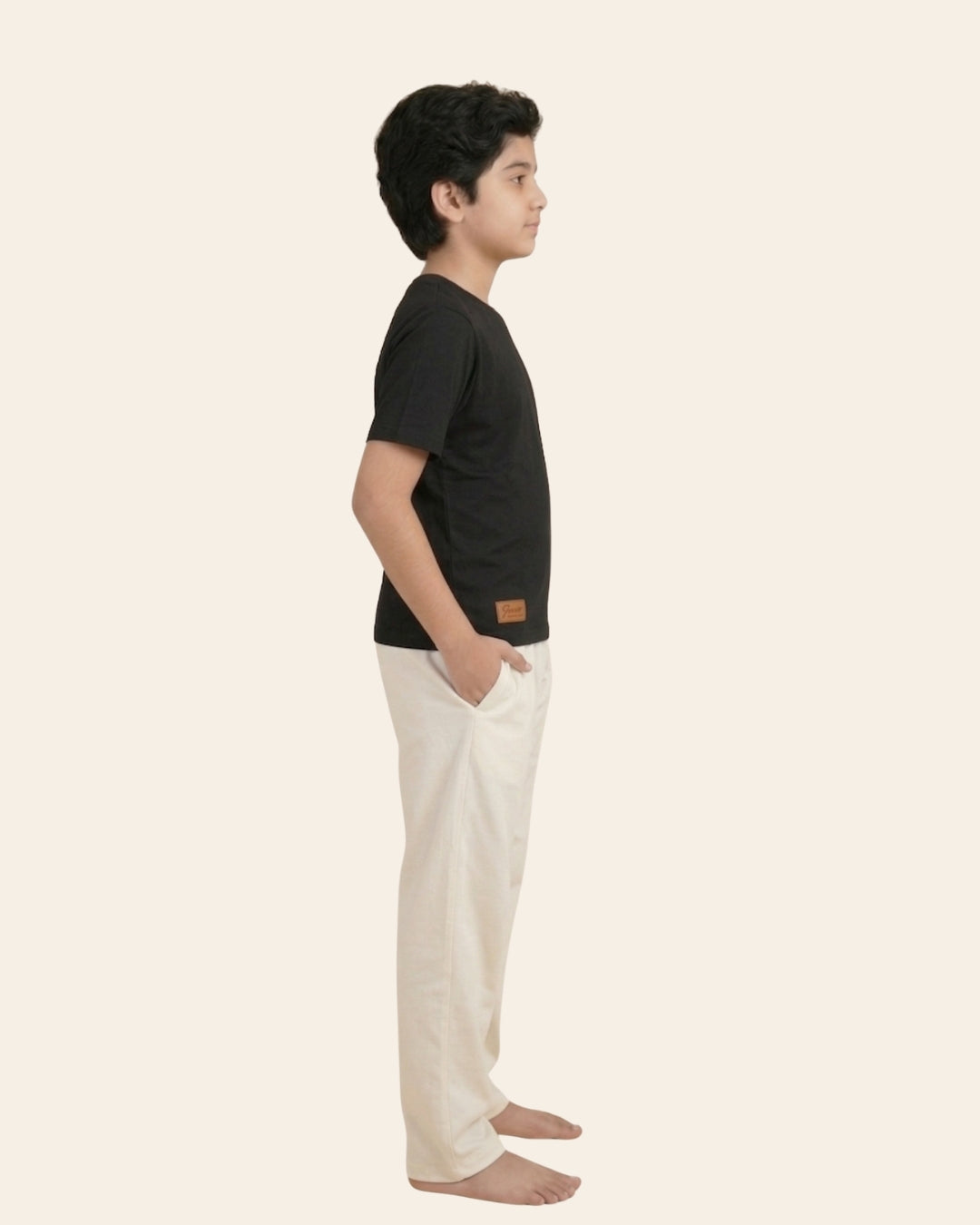 Black Premium Cotton Typographic Printed T-Shirt with Off-White Pyjama for Boys