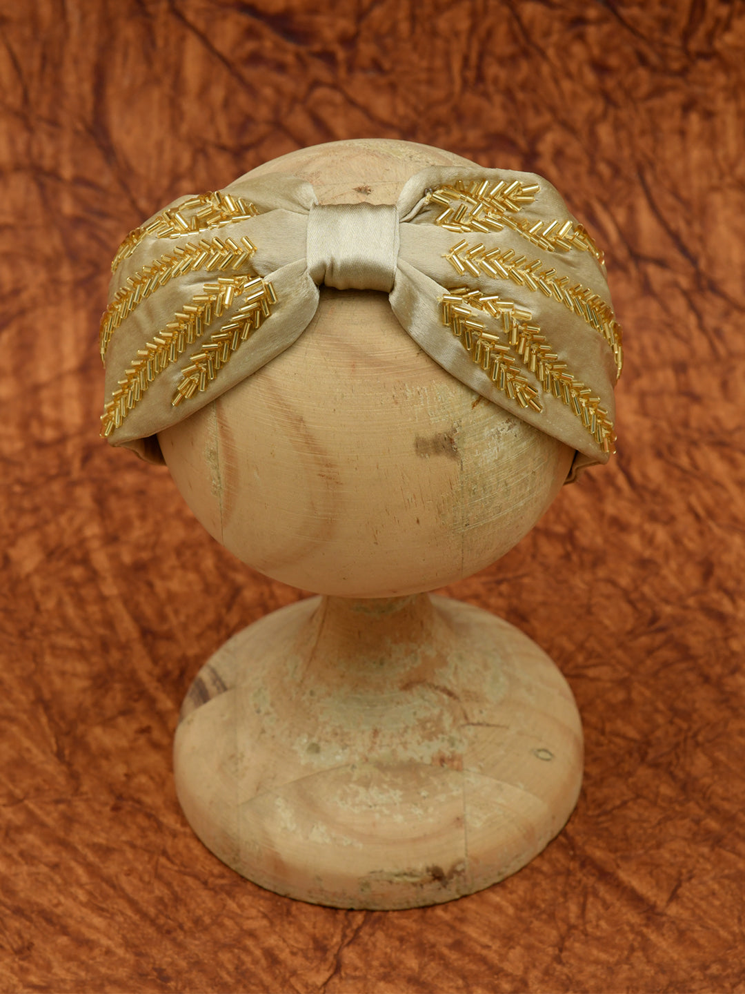 Beige Embroidered Knotted Hairband for Girls