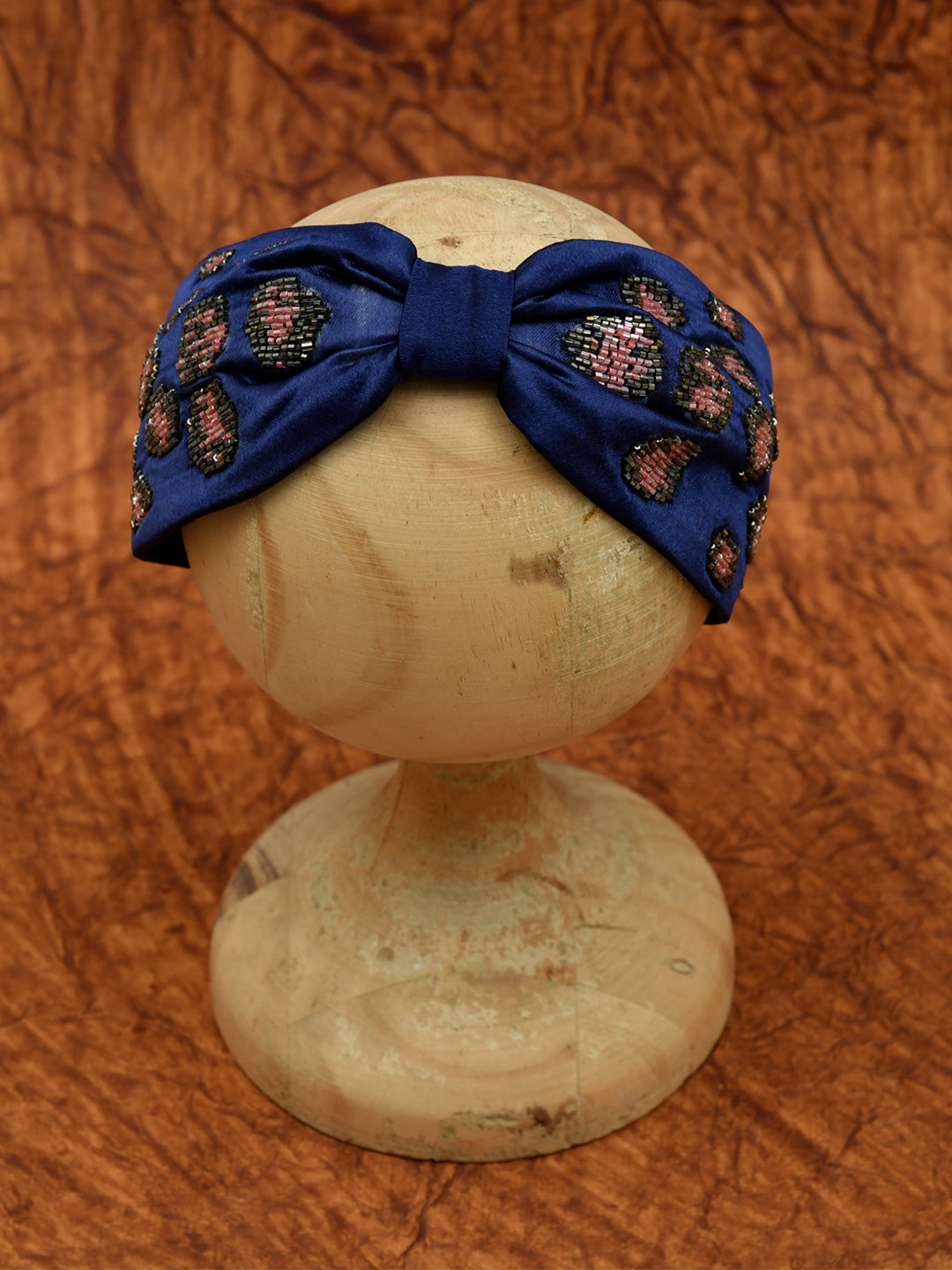 Blue Embroidered Knotted Hairband for Girls