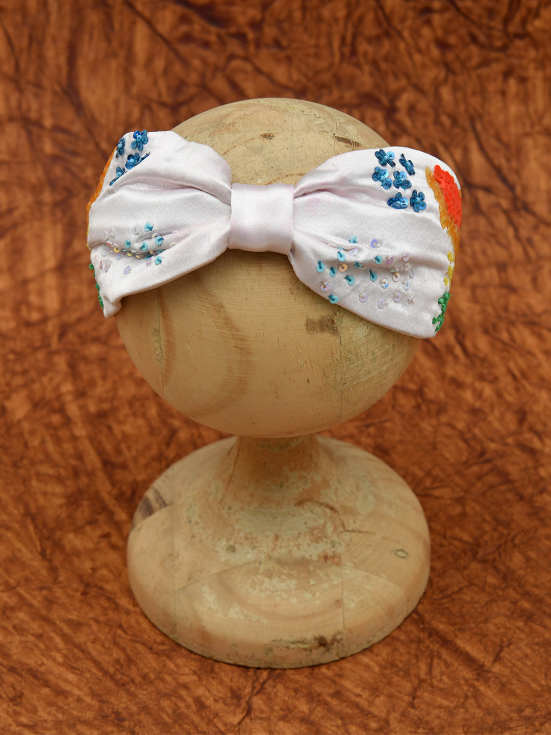 White Embroidered Knotted Hair Band for Girls