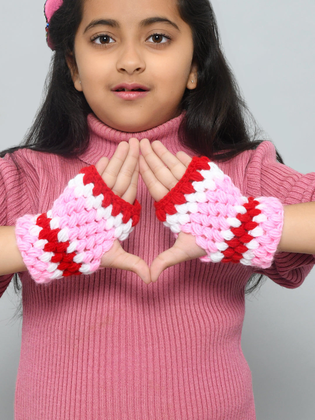 Multicolor Handmade Woollen Bubble Fingerless Gloves For Girls and Boys