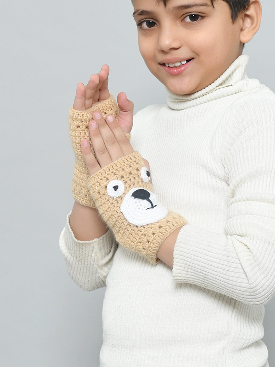 Blue Handmade Woollen Fingerless Gloves For Girls and Boys