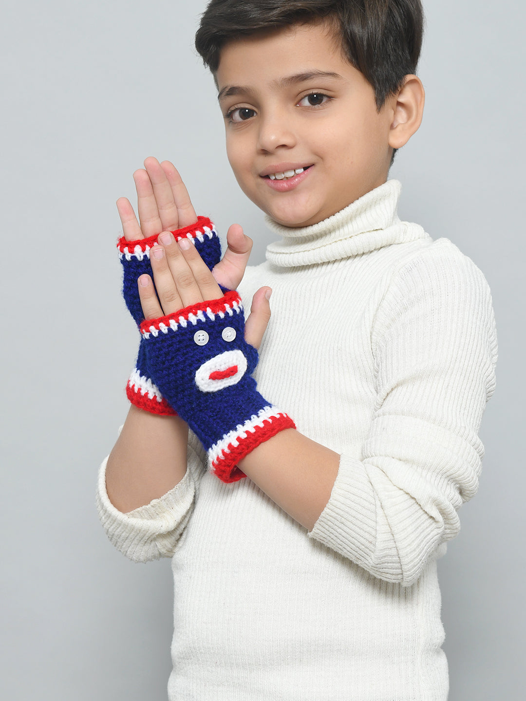 Beige Handmade Woollen Fingerless Gloves For Girls and Boys