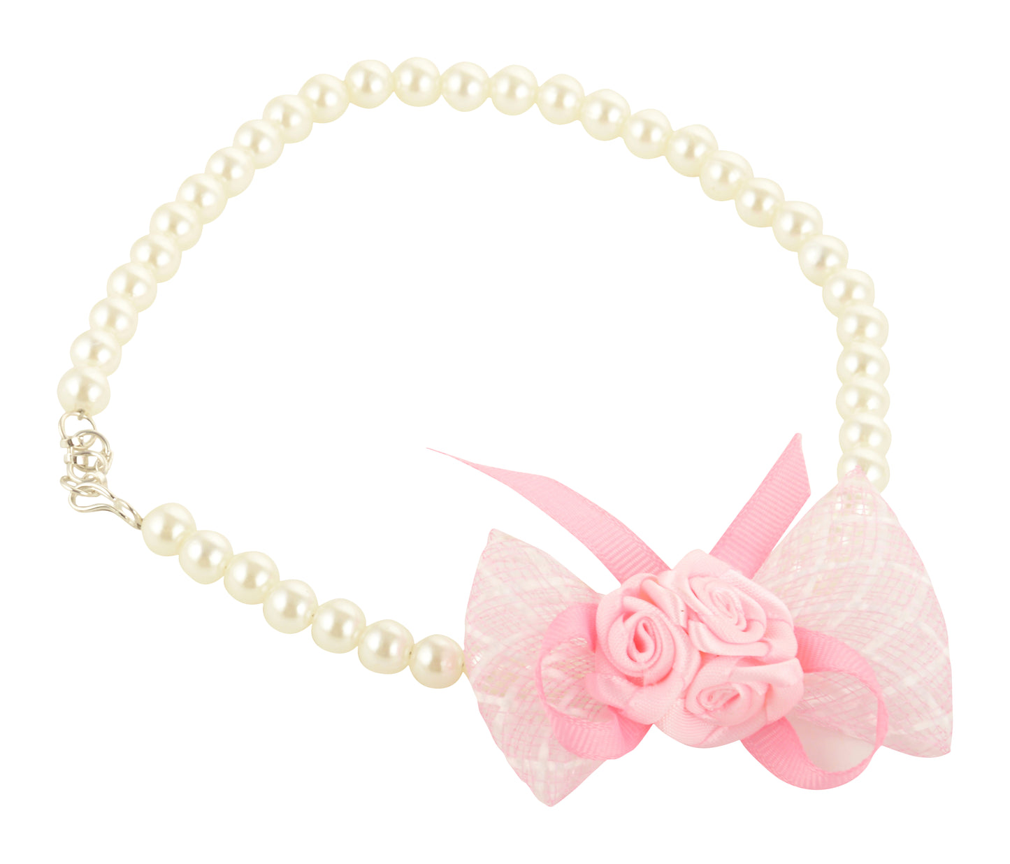 Pearl Necklace and Bracelet With Rose - Pink