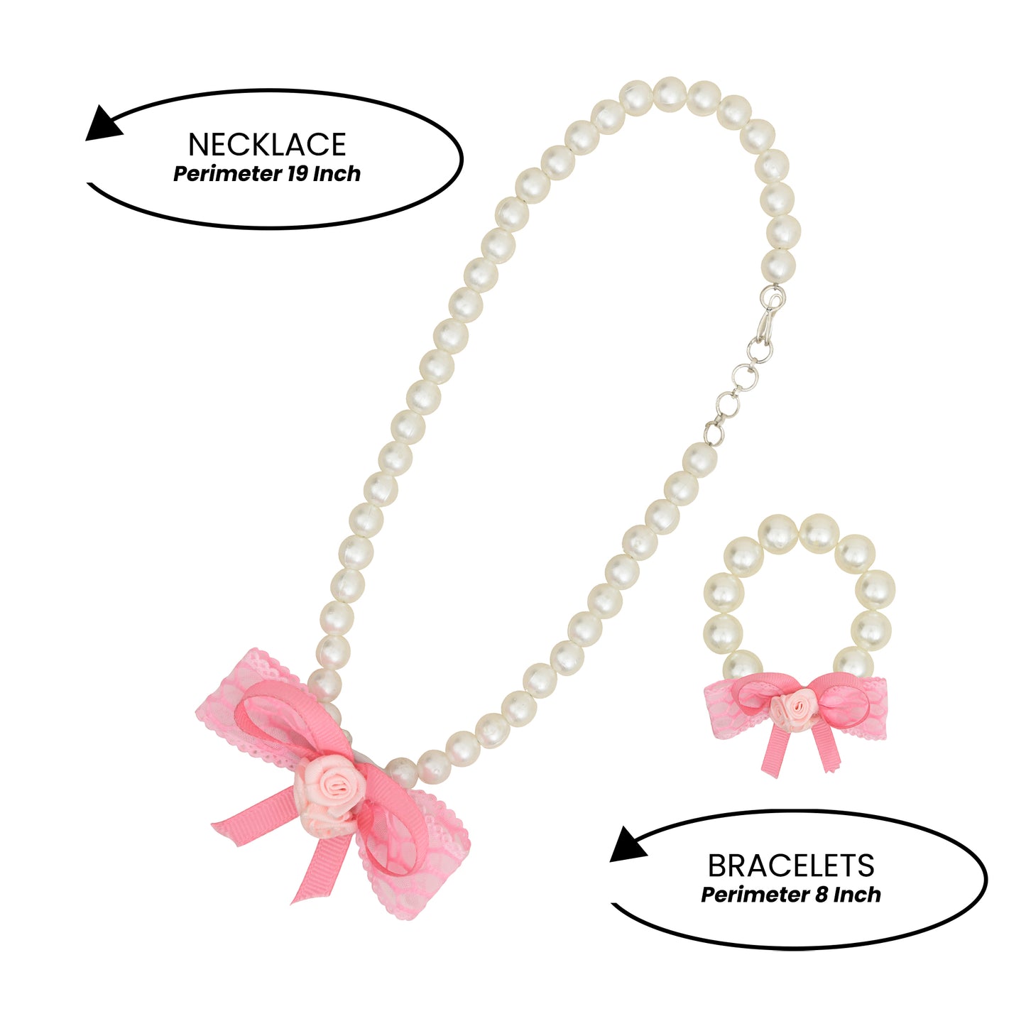 Pink Pearl Necklace & Bracelet With Rose