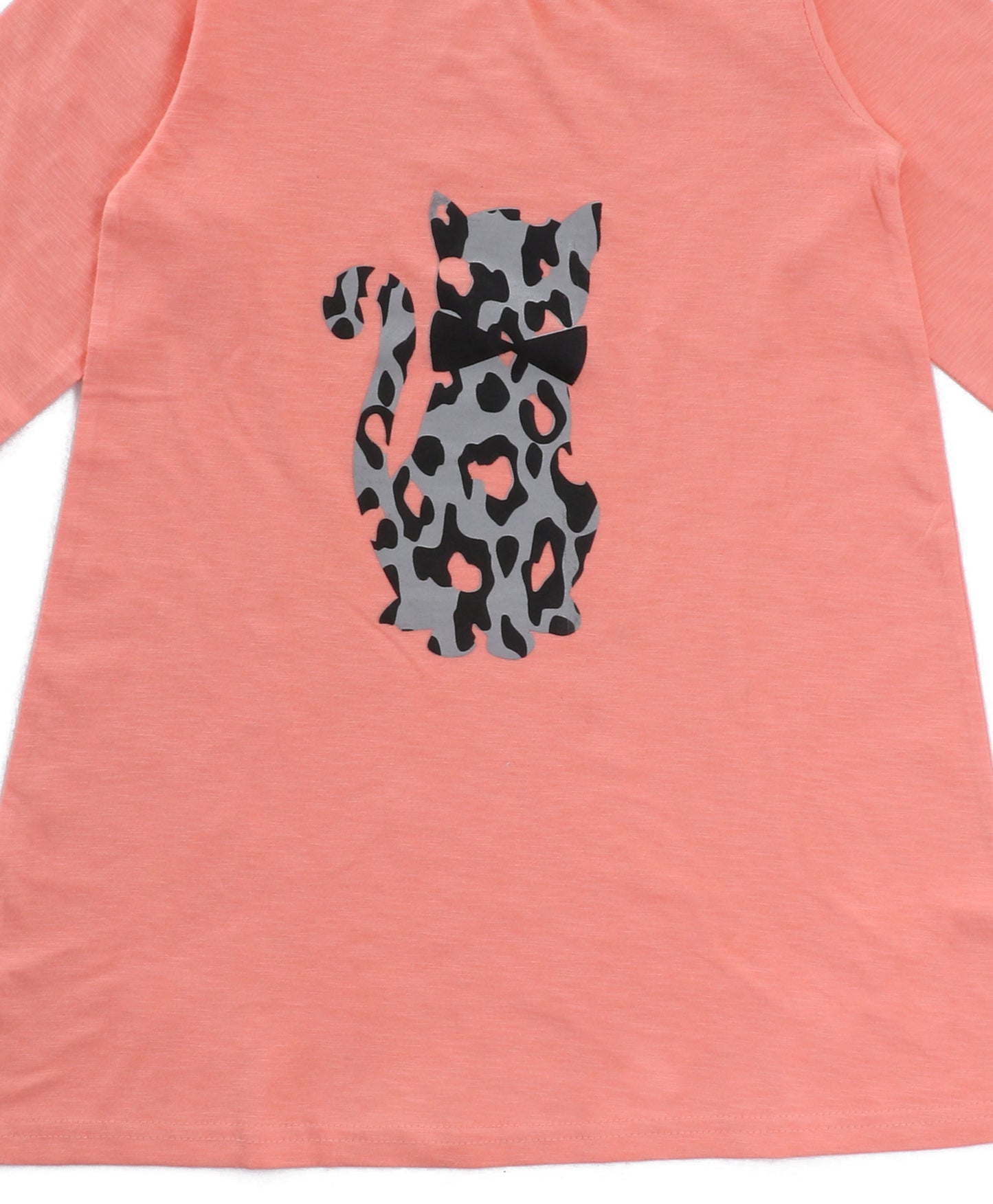 Girls Full Sleeves Knee Length Kitten Print Night Dress