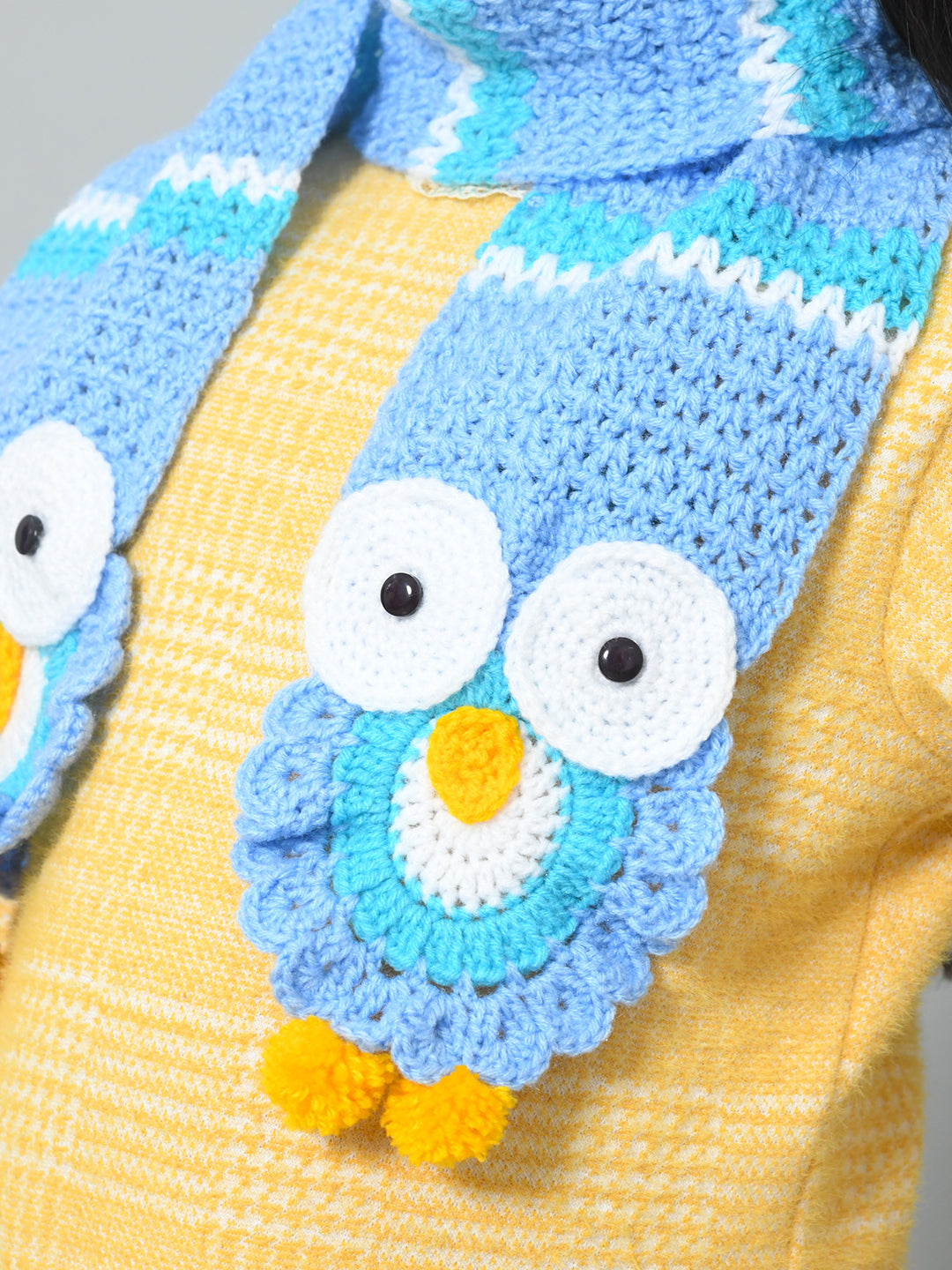Blue Handmade Woollen Owl Muffler For Kids