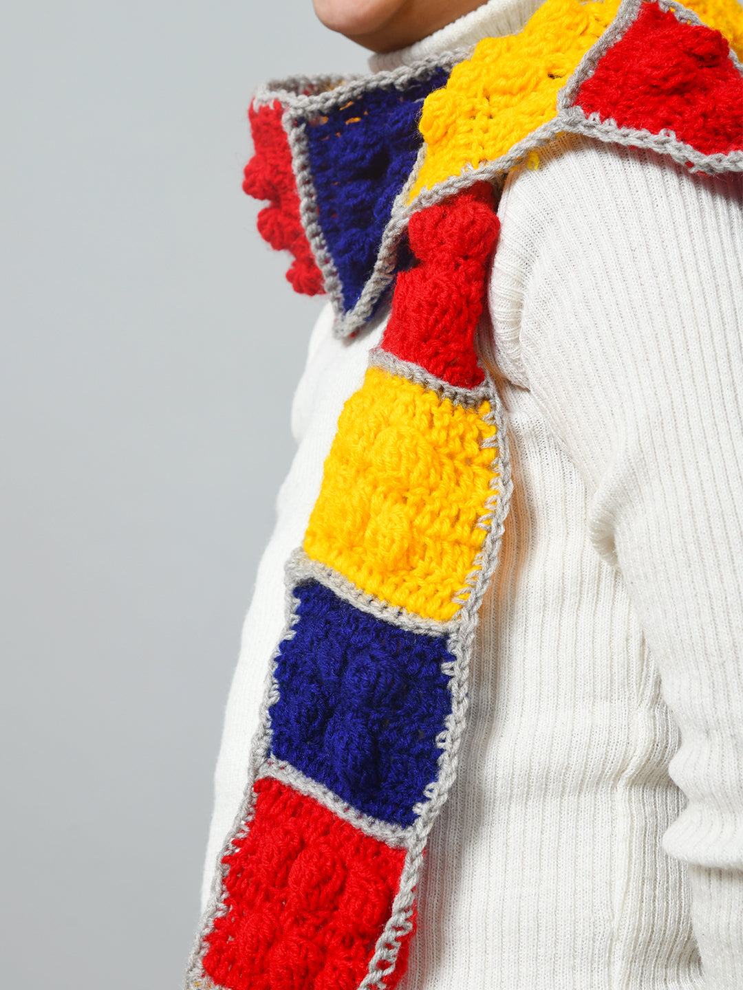 Red & White Handmade Woollen Muffler For Kids