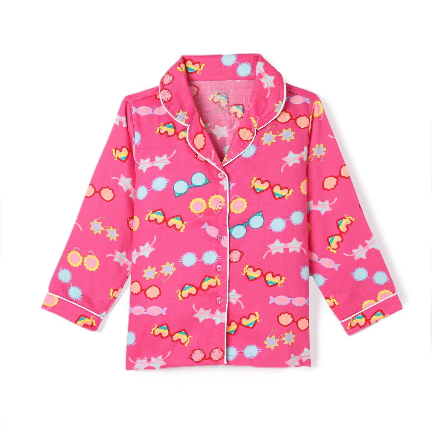 Pink Premium Cotton Full Sleeves Printed Collar Style Pyjama & T-Shirt Set for Girls