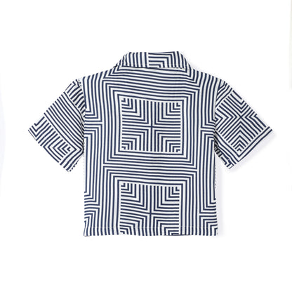 Pack of 2 - Premium Cotton Half Sleeves Printed Collar Style T-Shirt & Shorts Set for Girls - Navy Blue & Multicolor