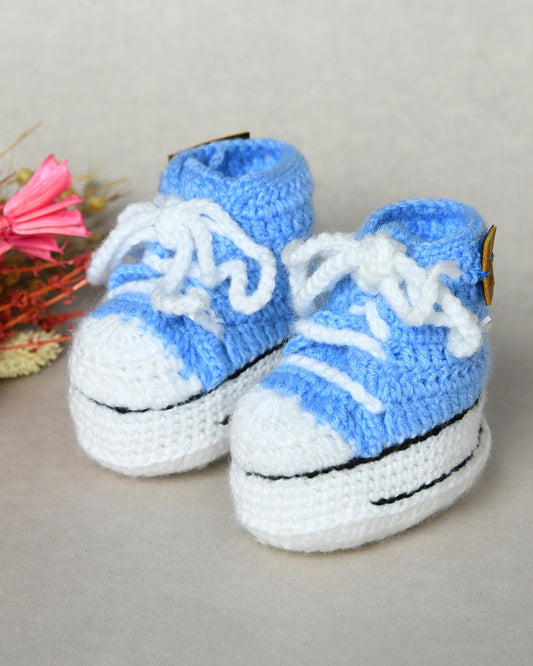 Sky Blue Handmade Woollen Sneakers for Kids