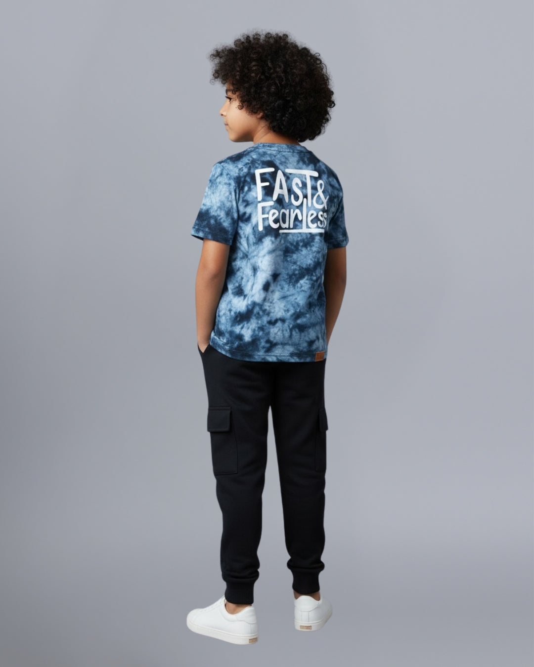 Blue Tie & Dye Printed Premium Cotton T-Shirt & Jogger Set for Boys