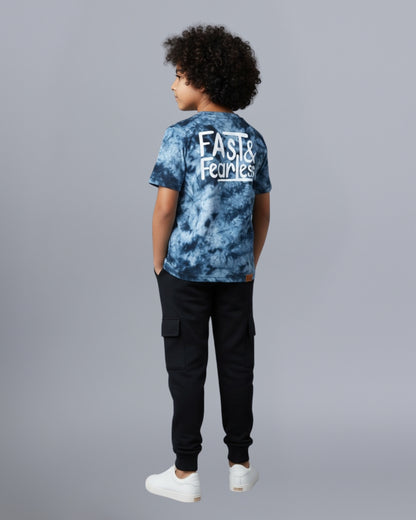 Blue Tie & Dye Printed Premium Cotton T-Shirt & Jogger Set for Boys
