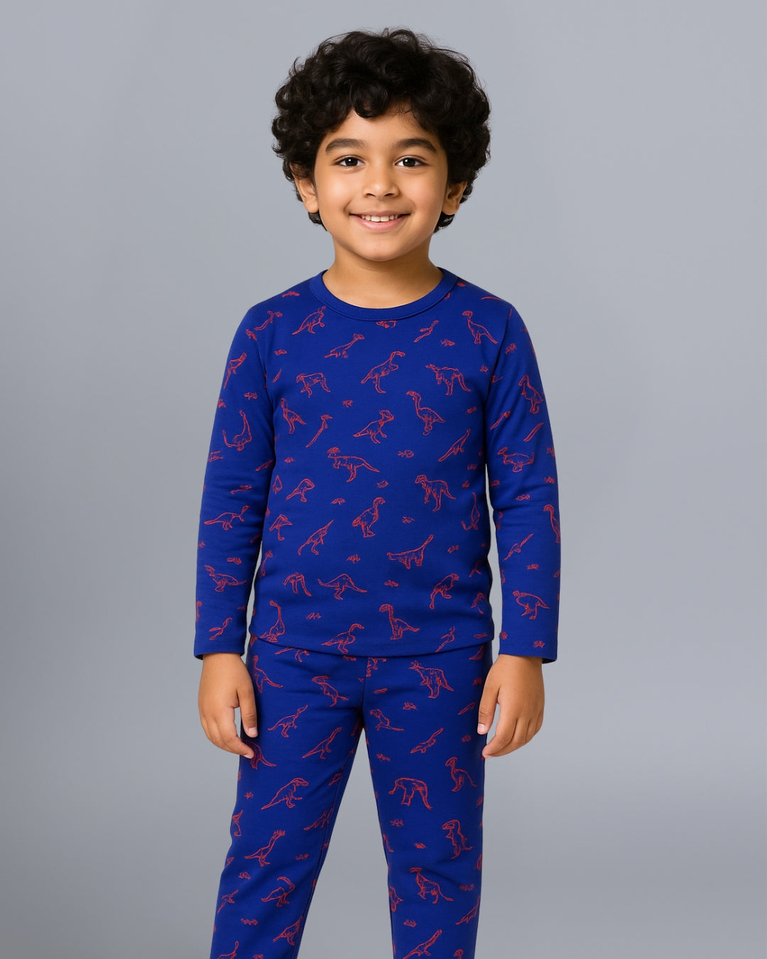 Blue Dinosaur Printed Cotton Night Dress for Kids