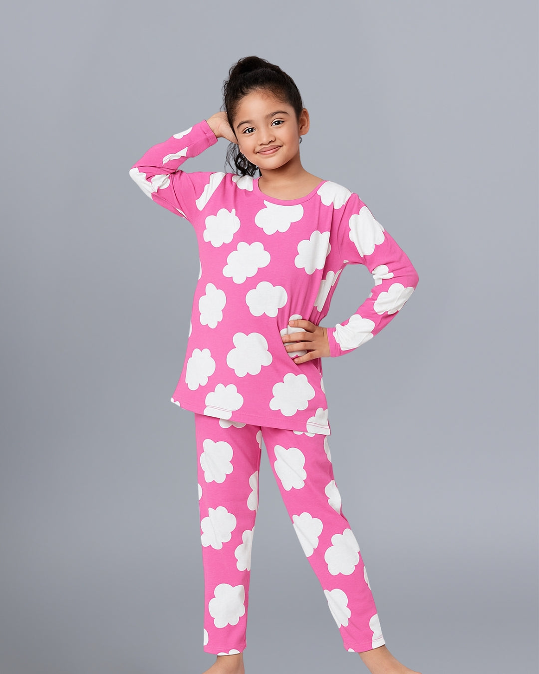 Pink Cloud Printed Cotton Nightwear for Girls