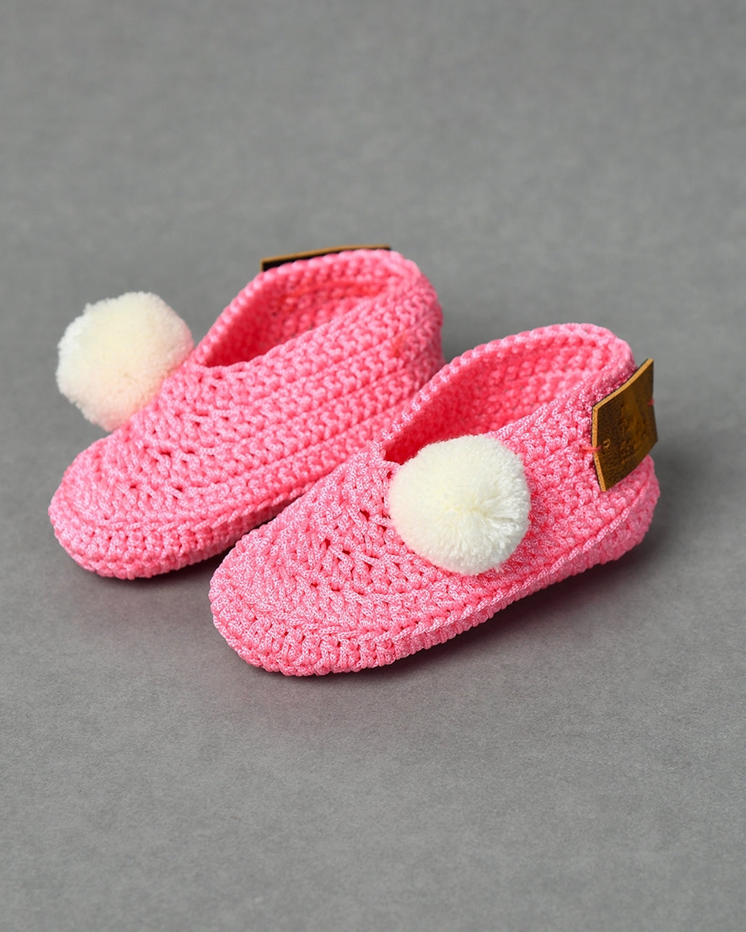 Pink Handmade Pom Pom Crochet Booties for Girls