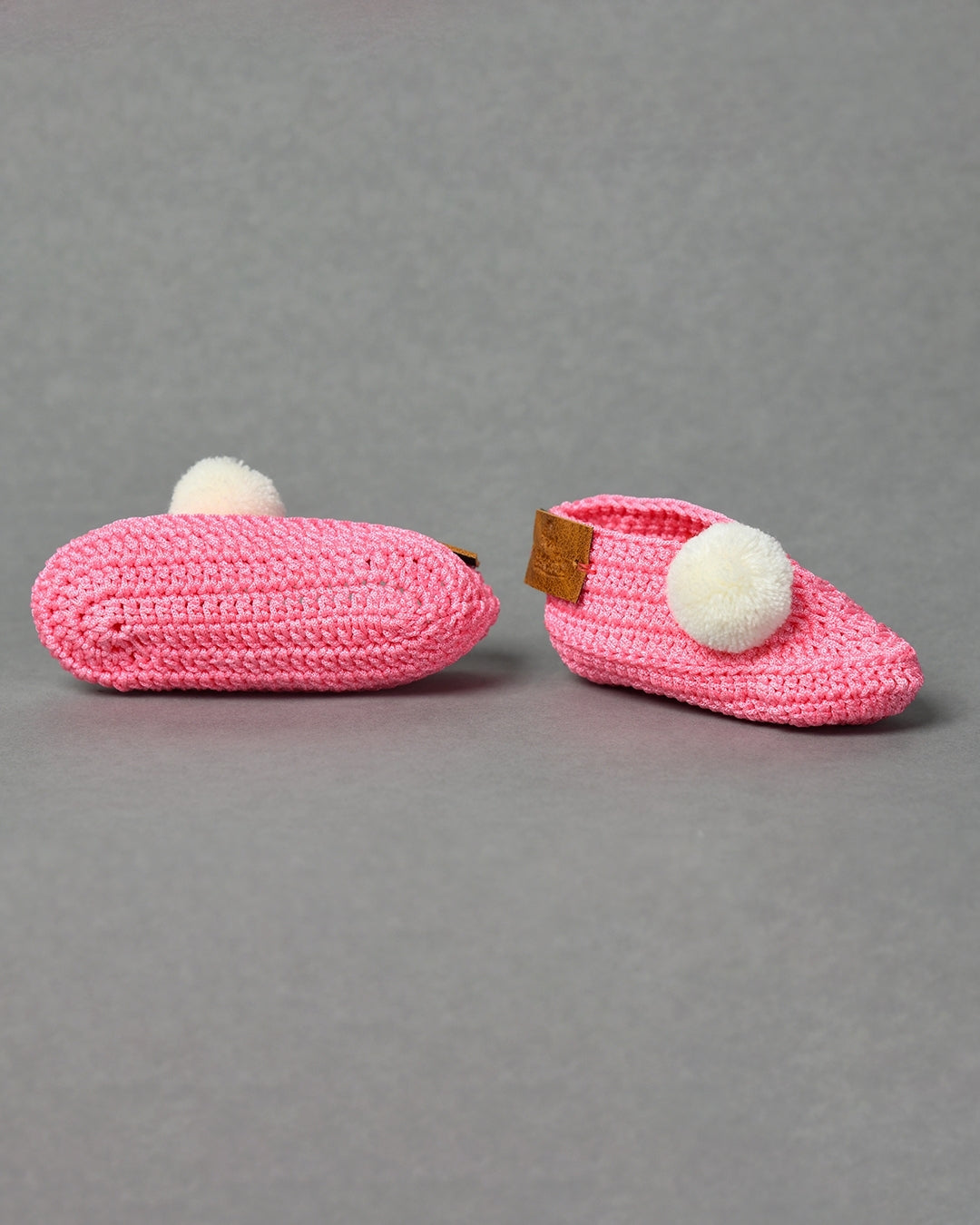 Pink Handmade Pom Pom Crochet Booties for Girls