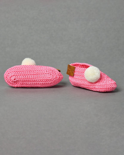 Pink Handmade Pom Pom Crochet Booties for Girls