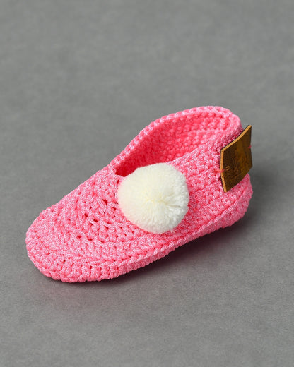 Pink Handmade Pom Pom Crochet Booties for Girls