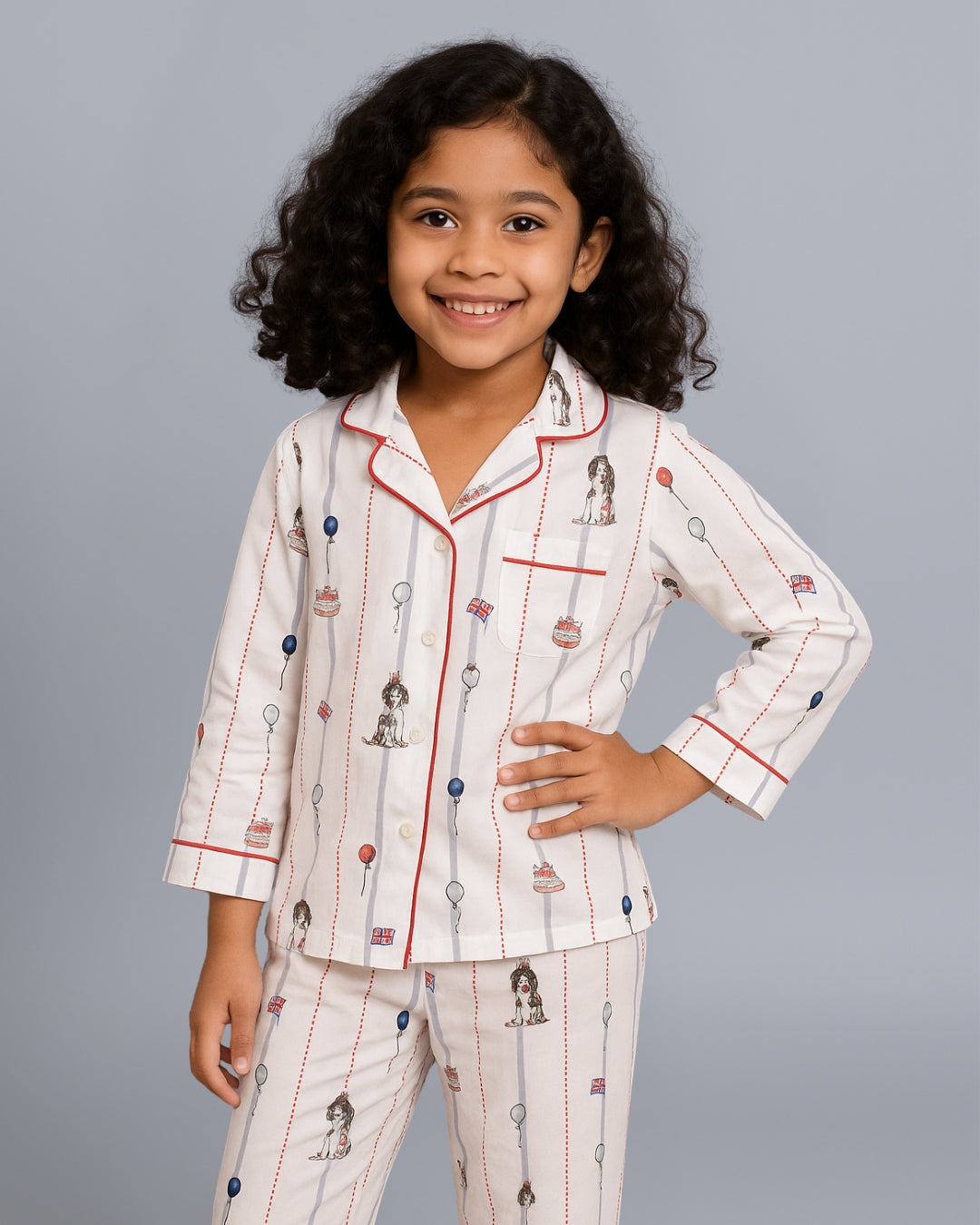 White Puppy Printed Pure Cotton Night Suit for Kids