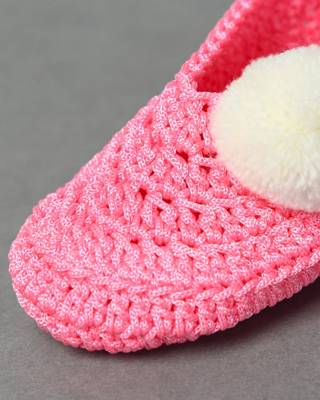 Pink Handmade Pom Pom Crochet Booties for Girls