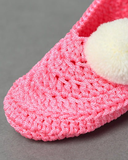 Pink Handmade Pom Pom Crochet Booties for Girls