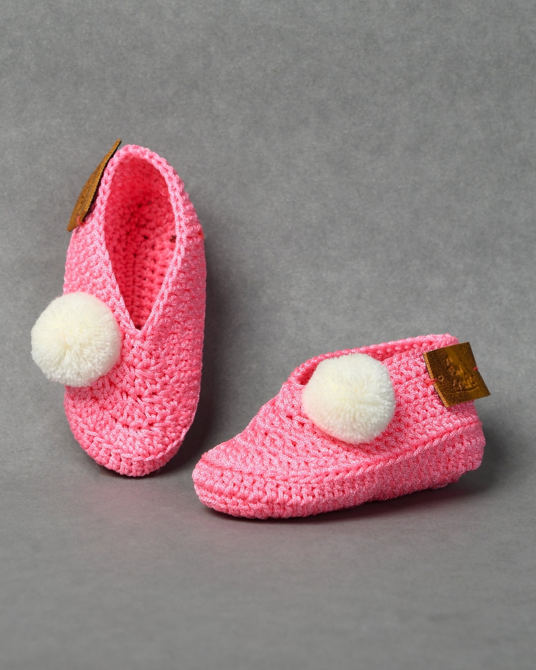 Pink Handmade Pom Pom Crochet Booties for Girls