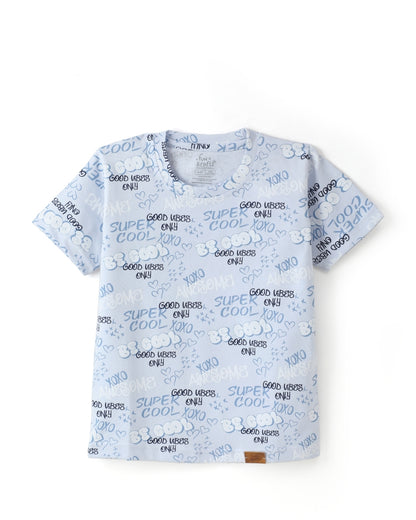 Blue Super Cool Printed Premium Cotton T-Shirt & Shorts Set with Pocket for Girls & Boys