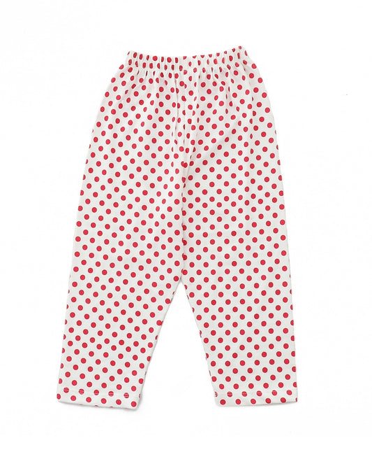 Pink Cotton Knit Full Length Polka Dots Printed Pajama