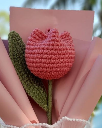 Handmade Crochet Flamingo Pink Tulip Bouquet