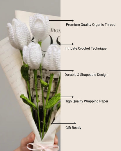 Handmade Crochet White Tulip Bouquet