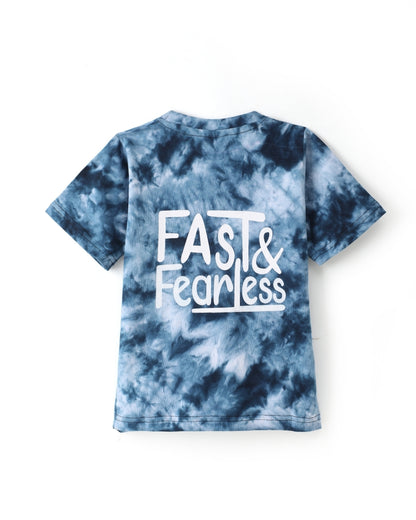 Tie & Dye Printed Premium Cotton Half Sleeves Blue T-Shirt with Grey Jogger for Boys