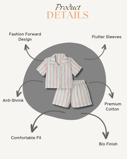 Pack of 2 - Premium Cotton Half Sleeves Printed Collar Style T-Shirt & Shorts Set for Girls - Navy Blue & Multicolor