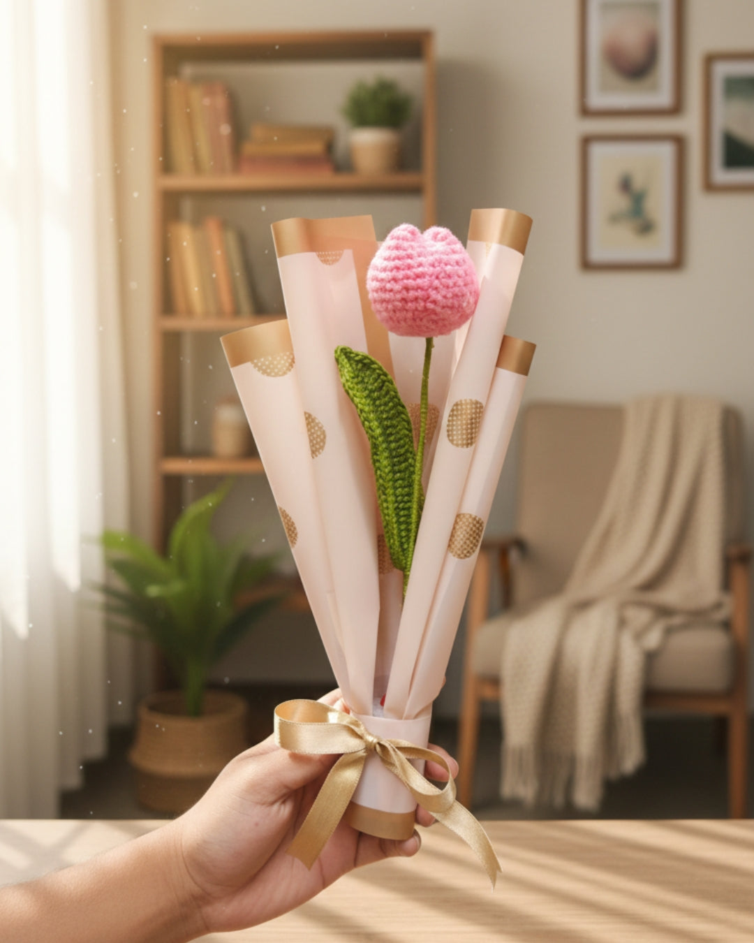 Handmade Crochet Flamingo Pink Tulip Bouquet