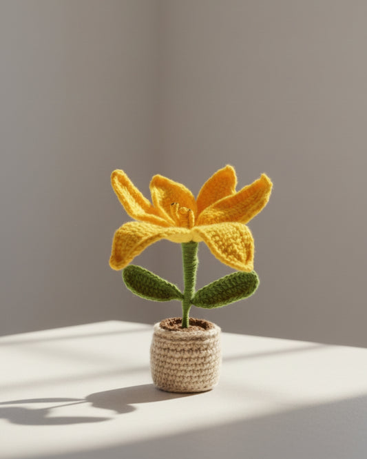 Handmade Crochet Yellow Lily with Pot