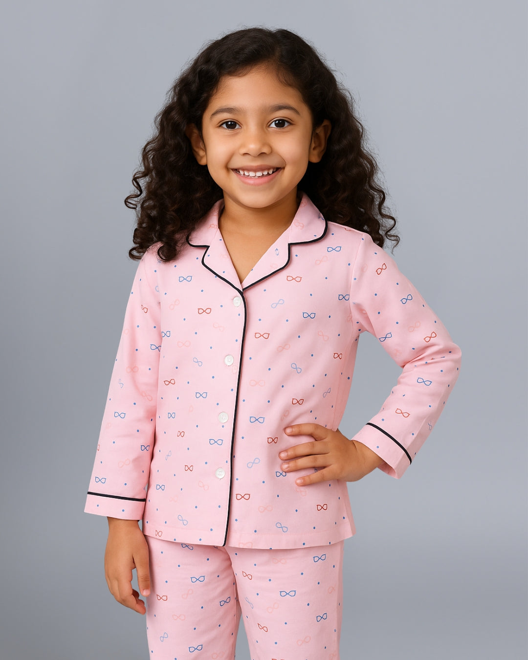 Pink Spectacles Printed Girls Nightwear