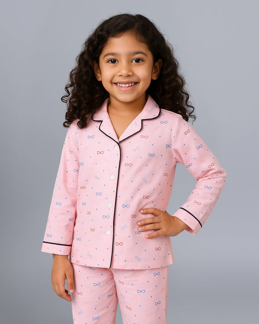 Pink Spectacles Printed Girls Nightwear
