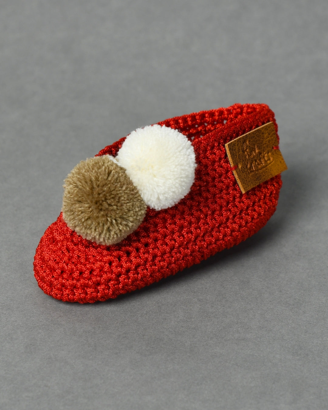 Red Handmade Pom Pom Crochet Booties for Girls