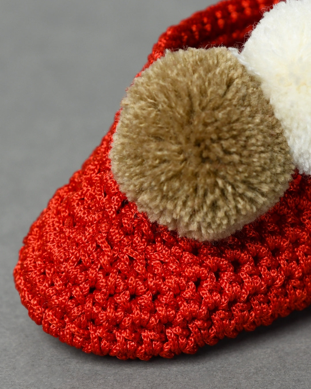 Red Handmade Pom Pom Crochet Booties for Girls