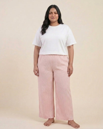 Pink Super Comfy Cotton Poplin Relax Fit Lounge Pant for Women