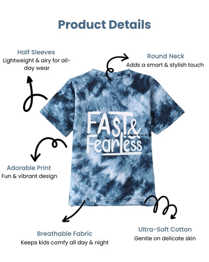 Tie & Dye Printed Premium Cotton Half Sleeves Blue T-Shirt with Grey Jogger for Boys
