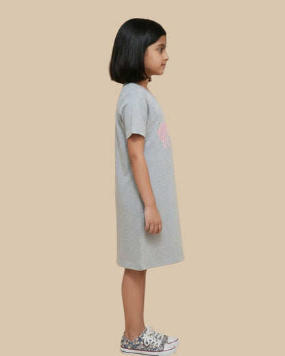 Grey Horse Printed Cotton Night Dress for Girls
