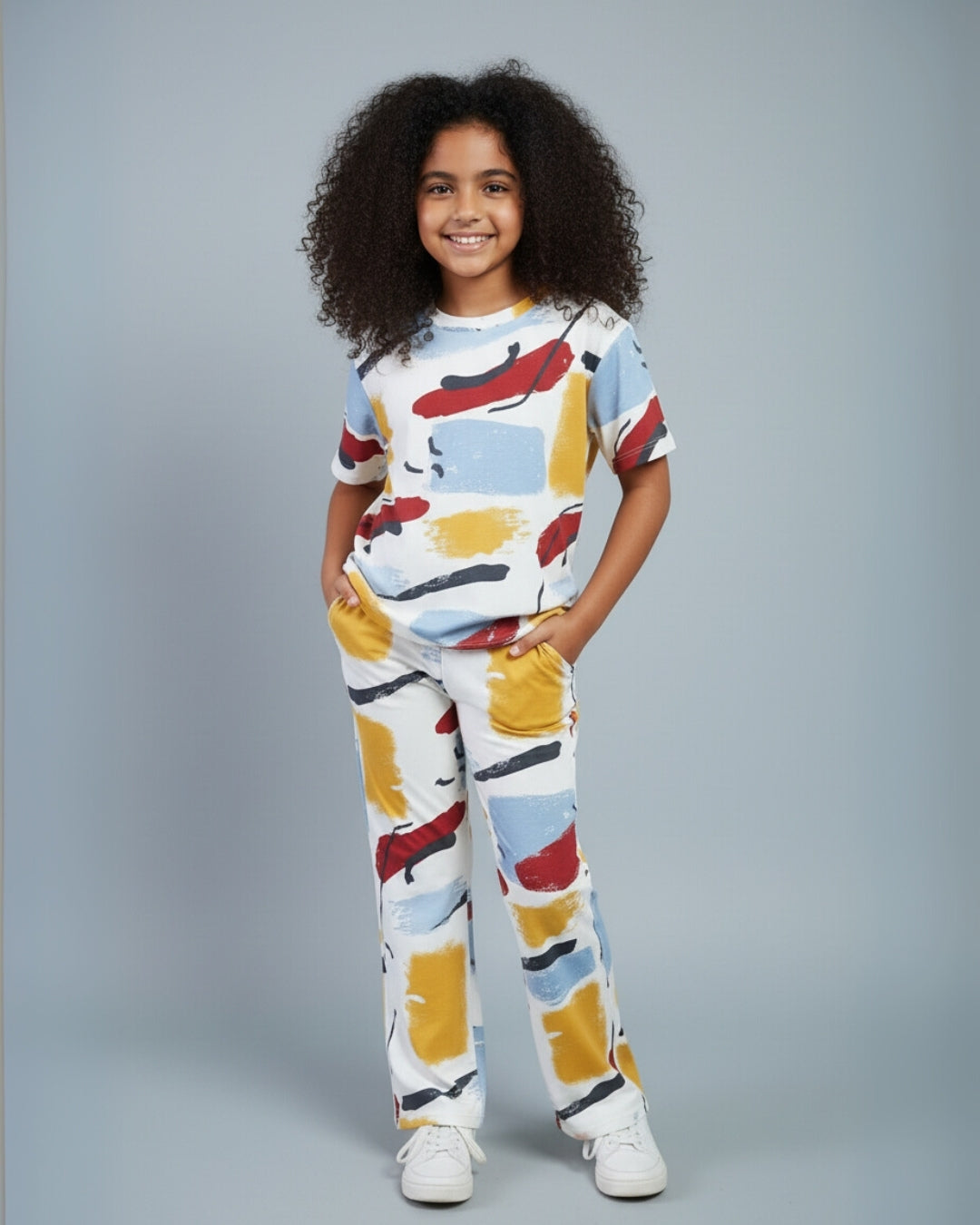 Multicolor Premium Cotton Overall Printed T-Shirt & Pyjama Set for Girls