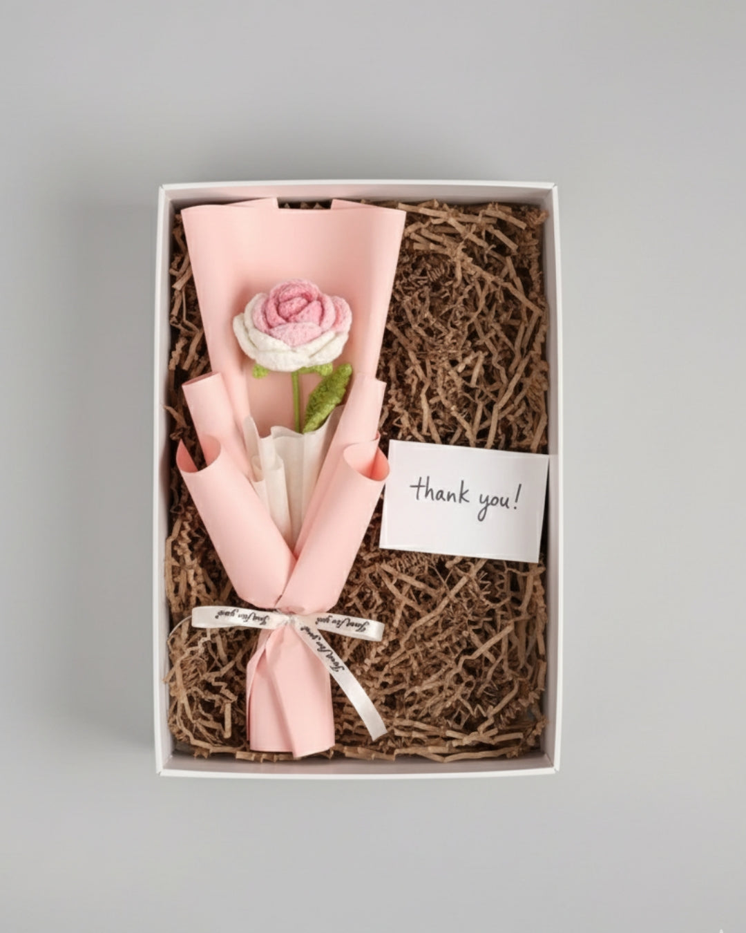 Handmade Crochet Pink & White Rose Bouquet